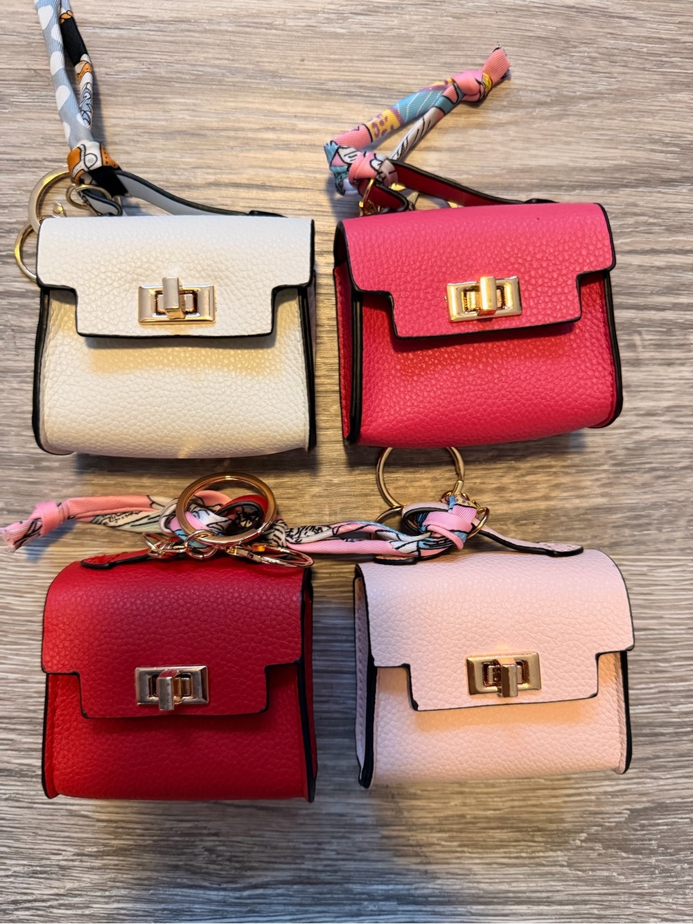 4 Mini Leather Key & Card Holder, bag Charn - White, Hot Pink, Red, Light Pink